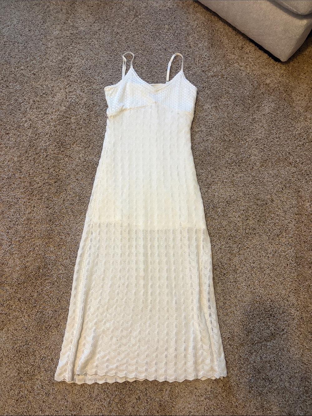 Hollister White Lace Maxi Slip Dress with Spaghetti Straps